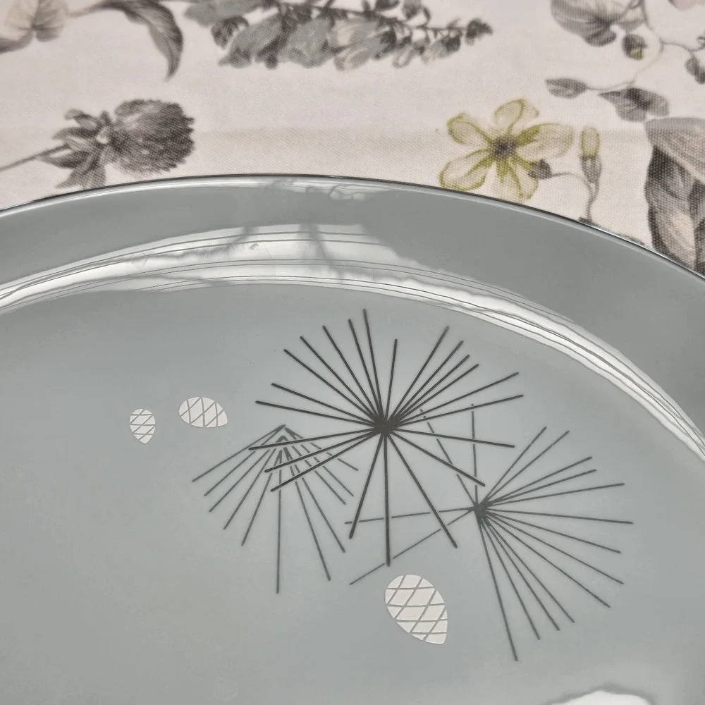 Franciscan Silver Pine Oval Ceramic Platter Gray Glossy Made in California USA